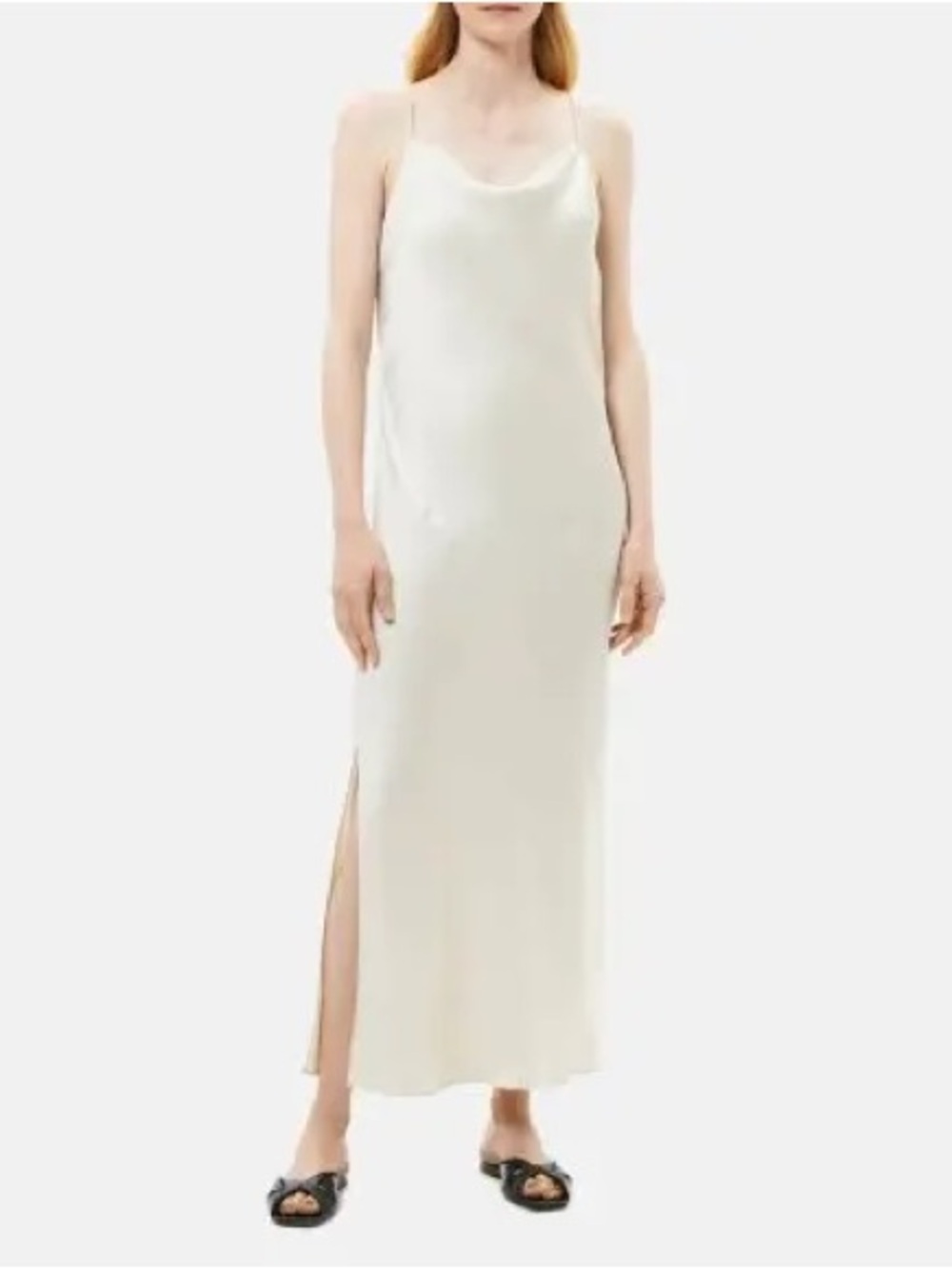 Theory Draped Back Midi Dress - Satin Slip Dress Cowl Neck & Draped Back